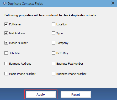 Select Properties to Exclude Contacts