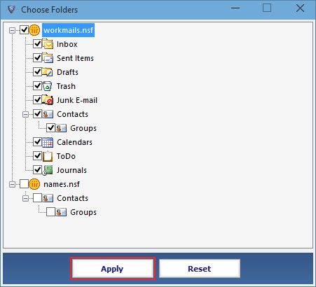 Select Folders to Export